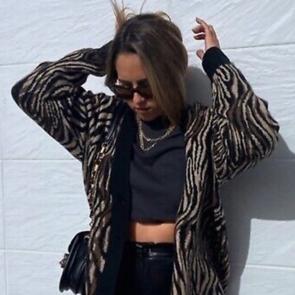 ZARA Animal Print V-Neck Cardigan Sweater - Picture 6 of 9